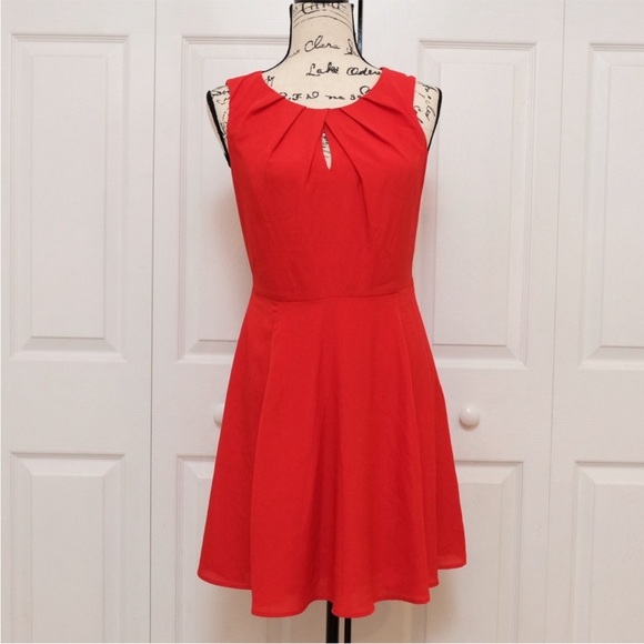 Express Dresses & Skirts - NWOT Express Red Fit & Flare Mini Dress | Cherry Girl Skater Keyhole | Size 6